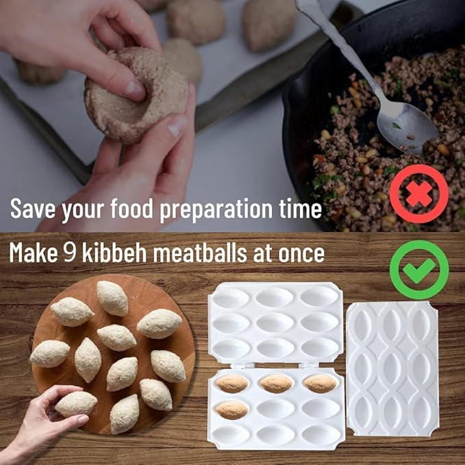 Kibbeh Rolls Maker Mold Meatball Mold Processor Manual Meatloaf Maker Press Tool DIY Upgrade 4 Grids 7cm Large Size Homemade Meat Maker Kitchen Accessories