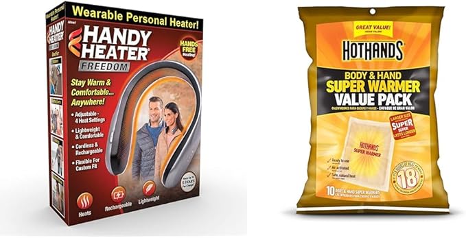 Ontel Handy Heater Freedom - Wearable Neck Heater for Cold Winters, 4 Heat Settings & HotHands Body & Hand Super Warmers - Long Lasting Natural Odorless Air Activated Warmers