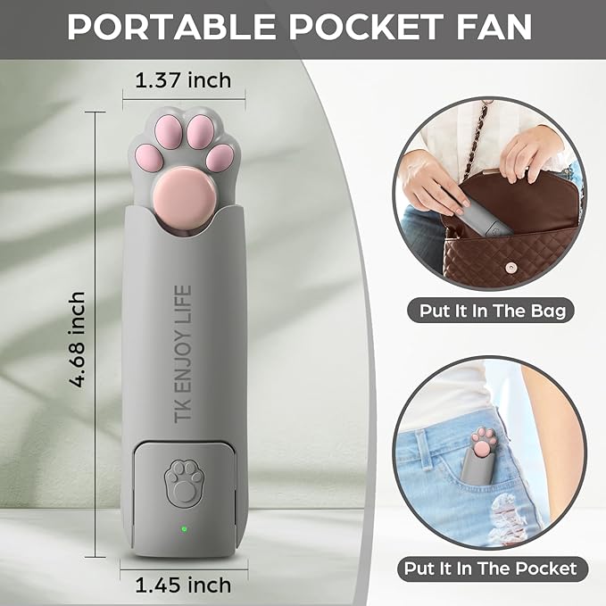 Handheld Mini Fan, 2000 mAh USB Rechargeable Foldable 3-in-1 Portable Pocket Fan With Power Bank, Flash Light for Summer, Travel, Eyelashes - Gifts for Women, Men, Kids (Grey)