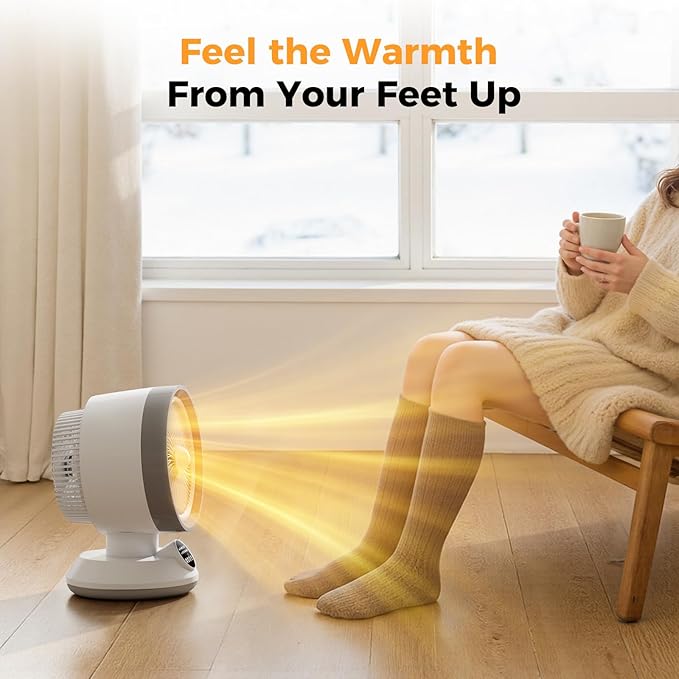 2-in-1 Heater Fan Combo, 1500W Portable Desk Heating & Cooling Fan, Oscillating with Adjustable Thermostat, Tip-Over Protection, Quiet Space Heater for Home & Office Use (White)