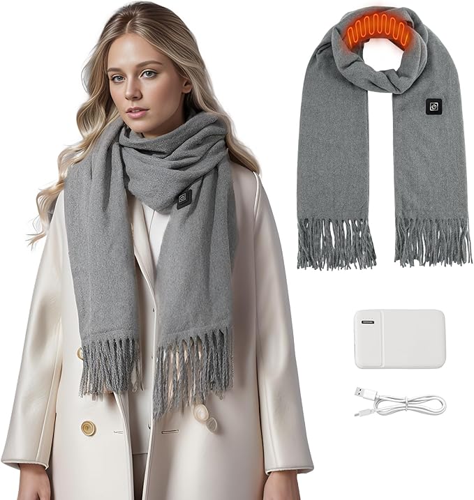 Heated Scarf for Women Men, 3 Heating Levels Intelligent Electric Heating Scarf, Neck Heating Pad with Battery