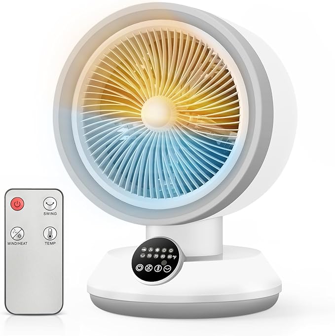 2-in-1 Heater Fan Combo, 1500W Portable Desk Heating & Cooling Fan, Oscillating with Adjustable Thermostat, Tip-Over Protection, Quiet Space Heater for Home & Office Use (White)