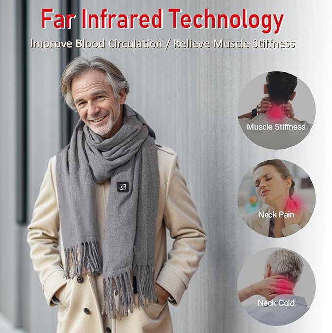 Heated Scarf for Women Men, 3 Heating Levels Intelligent Electric Heating Scarf, Neck Heating Pad with Battery