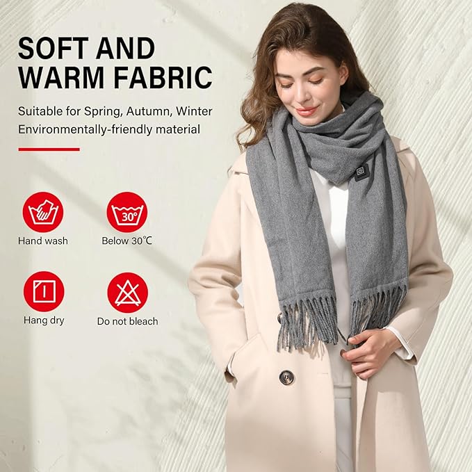 Heated Scarf for Women Men, 3 Heating Levels Intelligent Electric Heating Scarf, Neck Heating Pad with Battery
