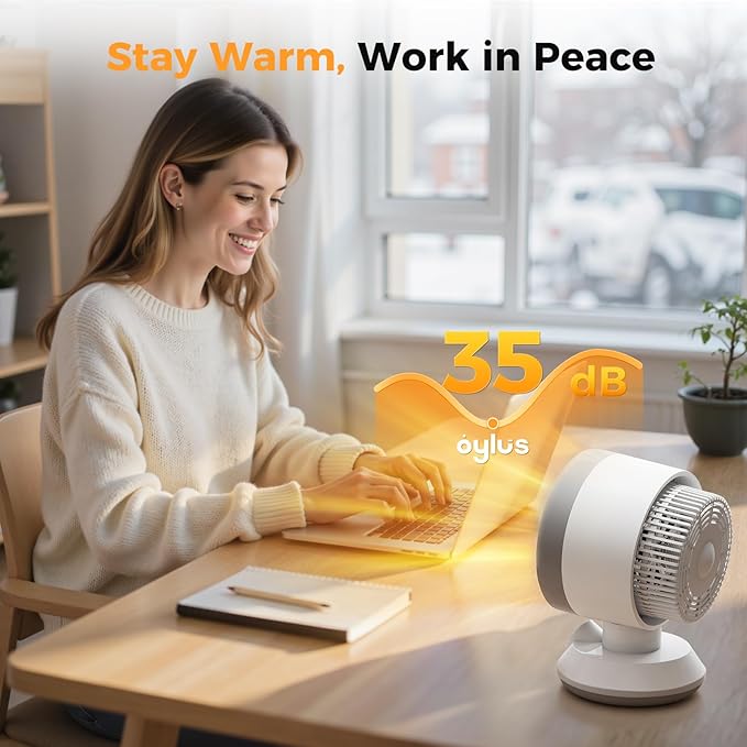 2-in-1 Heater Fan Combo, 1500W Portable Desk Heating & Cooling Fan, Oscillating with Adjustable Thermostat, Tip-Over Protection, Quiet Space Heater for Home & Office Use (White)