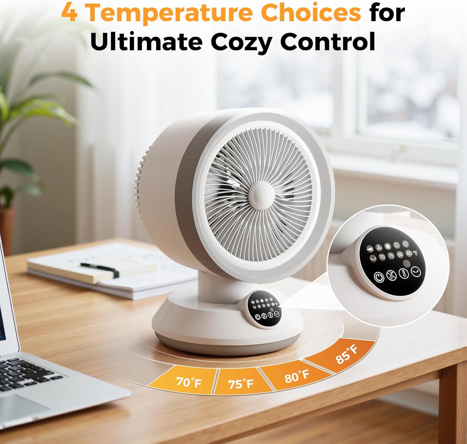 2-in-1 Heater Fan Combo, 1500W Portable Desk Heating & Cooling Fan, Oscillating with Adjustable Thermostat, Tip-Over Protection, Quiet Space Heater for Home & Office Use (White)