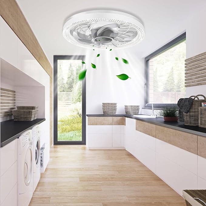 Ceiling Fan Light, 12-inch Socket Fan Light with Remote Control, 3 Colors (3000K-6500K) Dimmable LED Light Bulb, Screw-in Ceiling Fan for Bedroom, Kitchen, Storage Room, Closet, and RV.