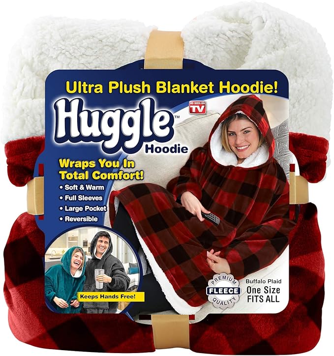 Ontel Huggle Hoodie Oversized Blanket Hoodie for Men & Women, Soft Fleece Sweatshirt, Giant Hood, Large Pockets & Sleeves