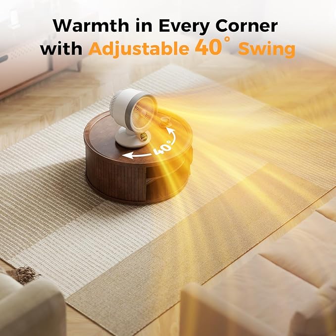 2-in-1 Heater Fan Combo, 1500W Portable Desk Heating & Cooling Fan, Oscillating with Adjustable Thermostat, Tip-Over Protection, Quiet Space Heater for Home & Office Use (White)