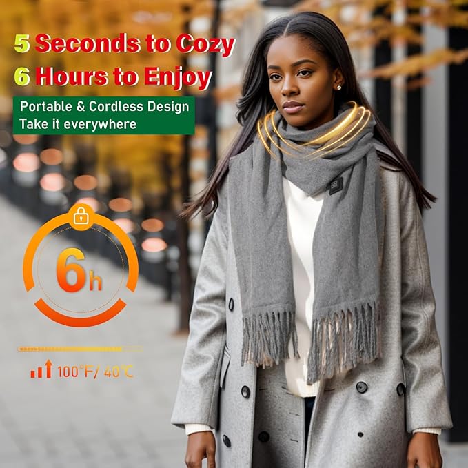 Heated Scarf for Women Men, 3 Heating Levels Intelligent Electric Heating Scarf, Neck Heating Pad with Battery