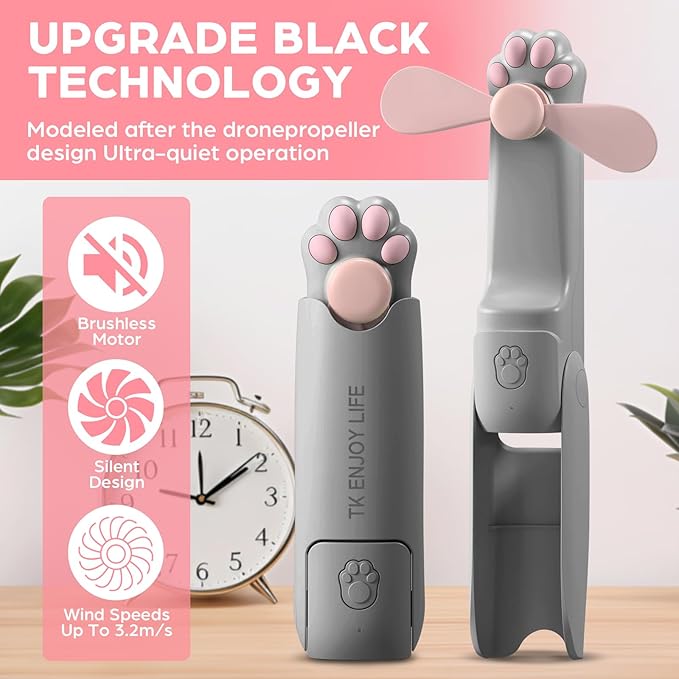 Handheld Mini Fan, 2000 mAh USB Rechargeable Foldable 3-in-1 Portable Pocket Fan With Power Bank, Flash Light for Summer, Travel, Eyelashes - Gifts for Women, Men, Kids (Grey)