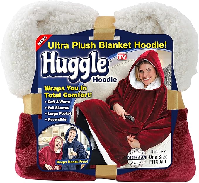 Ontel Huggle Hoodie Oversized Blanket Hoodie for Men & Women, Soft Fleece Sweatshirt, Giant Hood, Large Pockets & Sleeves