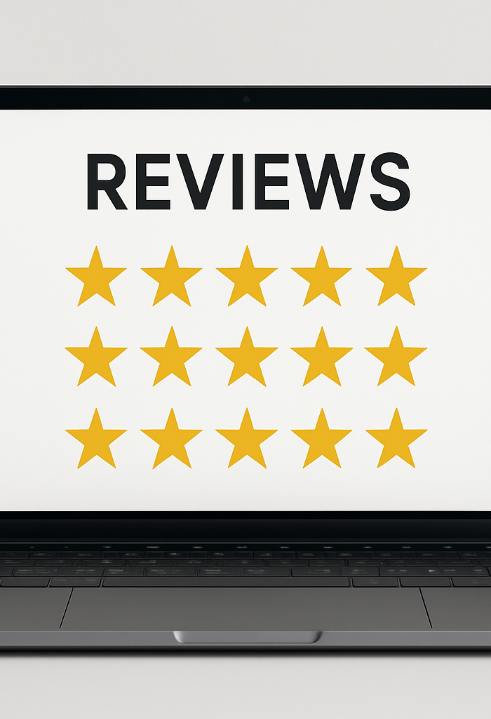 just make it a laptop screen with stars rating and the word reviews