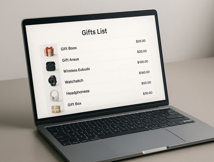 make a laptop screen with a gifts list and the monitizer 