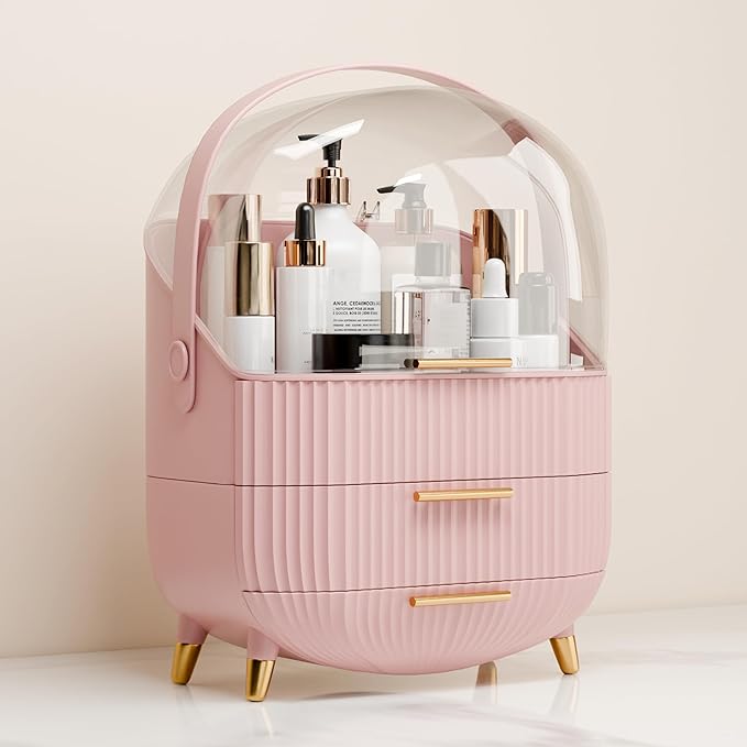 Makeup Organizer Skincare Organizers - Cosmetic Display Cases with Transparent Cover, SkinCare Organizers for Bathroom Countertop, Bedroom Vanity Desk, Lipstick Organizer, White
